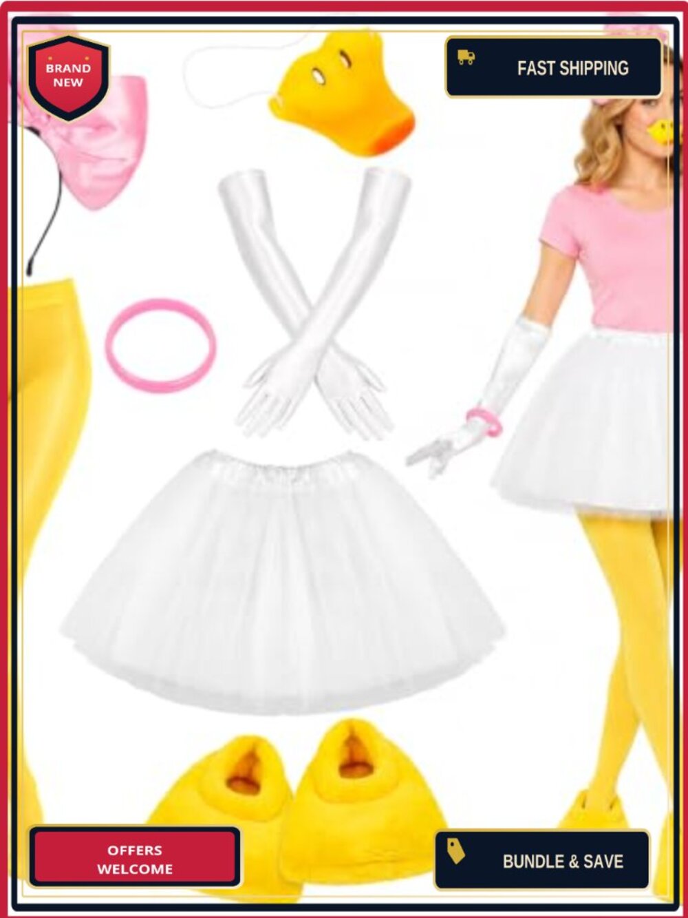Duck Cosplay Costume 7 Piece Accessories Set Tutu Skirt Gloves Headband